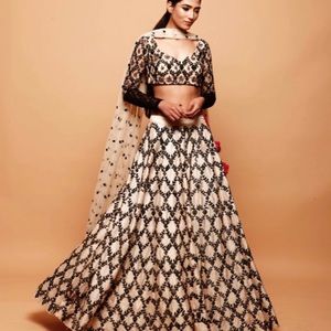 Astha Narang Cream with Black Threadwork Indian Lehenga Choli
